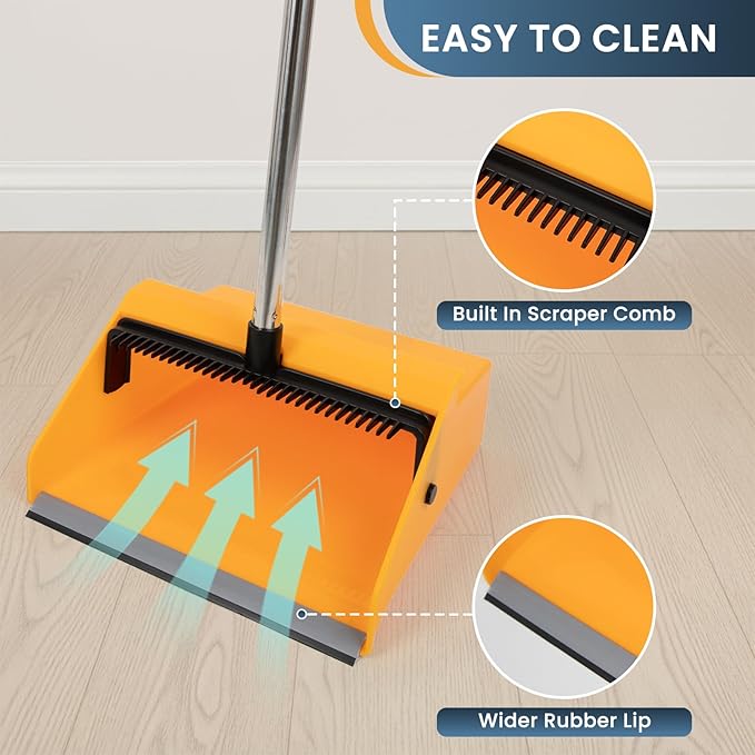 Large Commercial Dustpan with CombLong Handle Upright Heavy Duty Dust Pan Outdoor Indoor for Courtyards Garages Lobbies Shopping Malls Market Floors Sidewalks Classroom Floor Cleaning