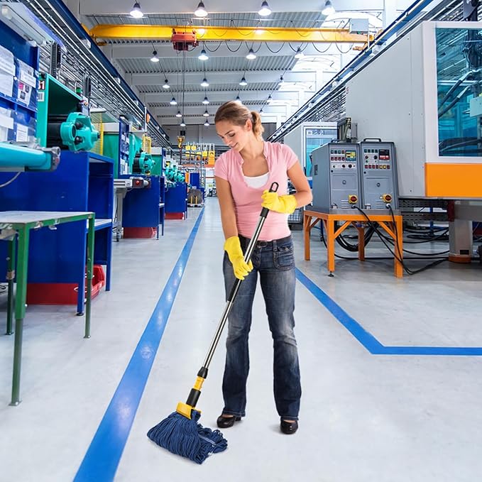 Commercial Mop Heavy Duty Looped End String Wet Mop with 64'' Long Handle Industrial Cotton Dust Mop with Extra Replacement Heads for Home Office Garage Warehouse Floor Cleaning