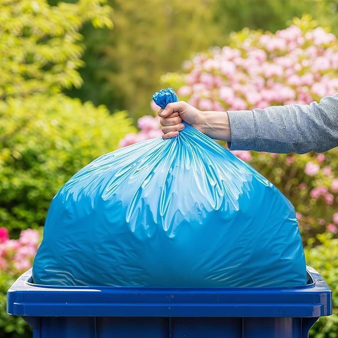 55-60 Gallon Trash Bags Heavy Duty 1.5 Mil Fits Rubbermaid Brute Rollout Round and Square 32-55 Gallon Trash Cans 43 x 47 Large Durable Garbage Trash Can Liners Blue Pack of 100