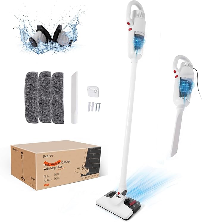 Lightweight Stick Vacuum Cleaner Unique Vacuum and Mop Combo - 3 Dust Filters/Microfiber PadsCorded Stick Vacuums &amp Electric Brooms - 400W 12Kpa Suction for Kitchen Bedroom Living Room
