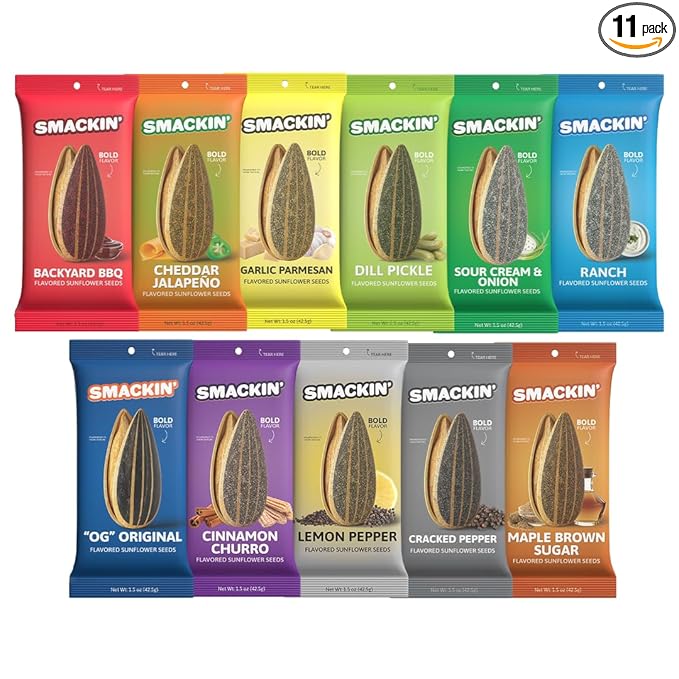 SMACKIN' Sunflower Seeds Roasted Jumbo Small-Batch American Made - Variety 1.5oz bags (11 pack)