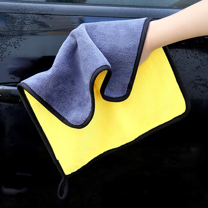 SOFTBATFY Ultrasoft Large Thick and Quick Drying Car Microfiber Cleaning Towel 800GSM Polishing Waxing Auto Detailing Towel Cloth (6pack16 x 16inches) (Grey-Yellow)