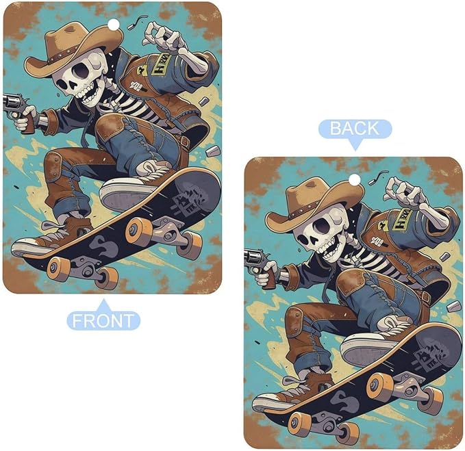 5PCS Car Air Freshener Hanging Personalized Double Sided Skull Cowboy Car Fresheners Long Lasting New Cars Scents Cute Automotive Freshies for Closets Drawers (tea)