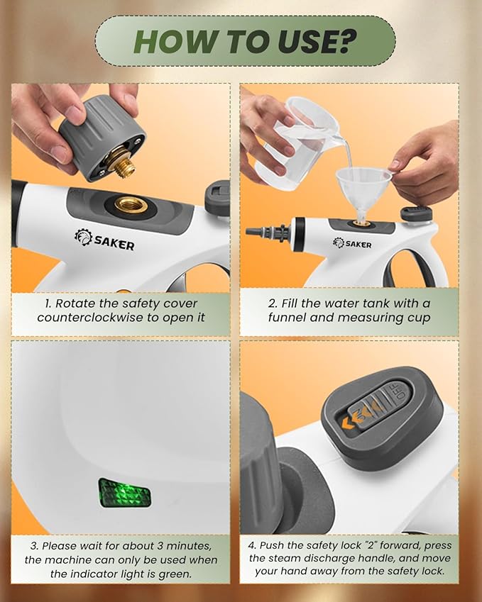 Saker Handheld Steam Cleaner UpgradedPortable Steam Cleaner for Home1050W Steam CleanerQuick Heating &amp Deep Cleaning of Floors Cars and Kitchen(with 5 Fiber Cloths)