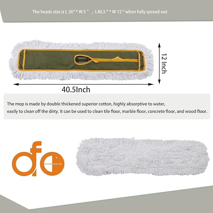 OFO 36inch Industrial Commercial Dust Mop 2 Sets //Heavy Duty Dust Mop // 63inch Length Stainless Steel Handle //Easily Clean Large Area FactoryShopping MallGarage