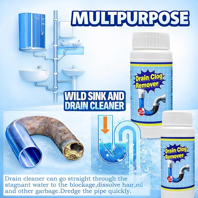 Wild Tornado Pipe Dredge Powerful Sink and Drain Cleaner Powder Fast Foaming Drain Cleaner for Kitchen and Pipes Cleaning Tool Clog Remover