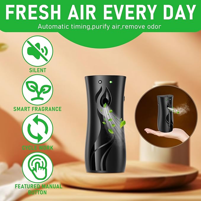 Automatic Air Freshener Spray Dispenser 3-Pack Wall Mounted or FreestandingMultiple Time SettingsCommercial and Home Use in Bathrooms Offices Living Rooms and Commercial Places (Black 1121)