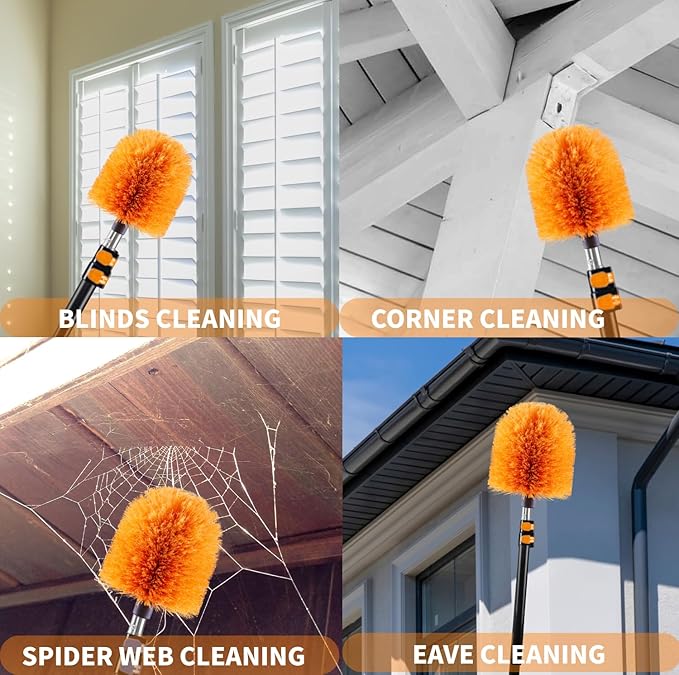 4 Pack Screw on Webster Cobweb Duster Head for PoleSpider Web Brush Cobweb Duster Head AttachmentFits Standard 3/4 inch Threaded Poles (4 Orange)