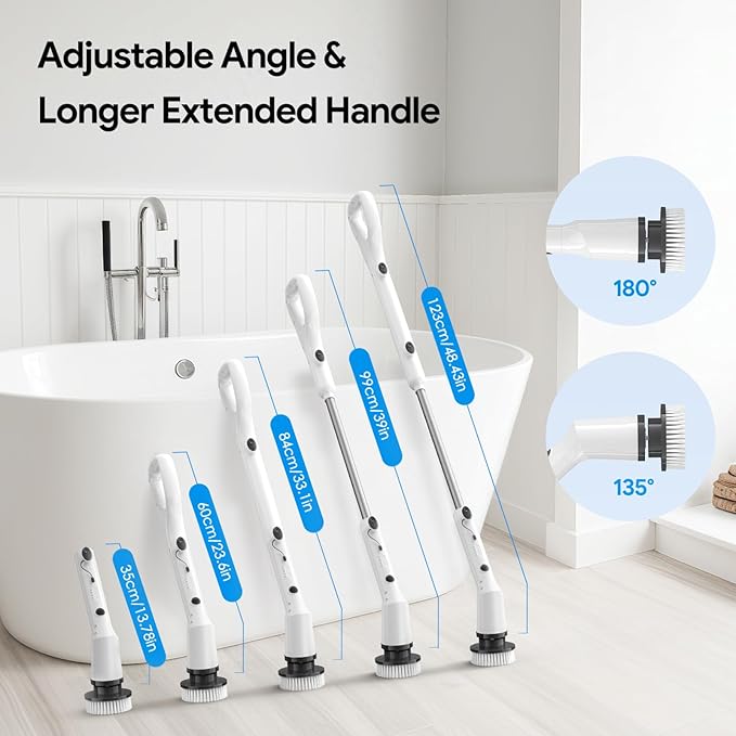 Electric Spin Scrubber2026 New Cordless Cleaning BrushShower Cleaning Brush with 7 Replaceable Brush Heads Power Scrubber 3 Adjustable SpeedsDetachable Long Handle &amp IPX7 Waterproof