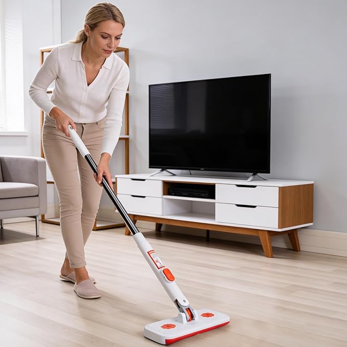 Mini Mop Set with Locking Head &amp Snap Grip | Reusable Washable Pads for Wet or Dry Dusting | Clean Under Furniture Corners Baseboards &amp Multi-Surface Floors (3PC-Orange)