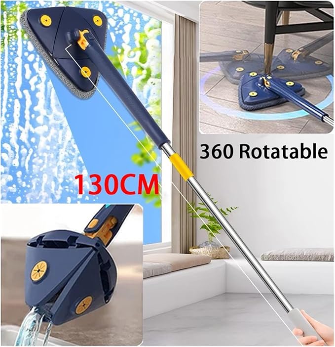 Extendable Triangle Mop 360° Rotatable Foldable Adjustable 130 Cm Self Water Squeezing Wall Floor Wet Dry Ceiling Cleaning Tools(Blue 4cloth)