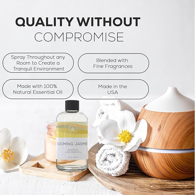 Aroma Country Blooming Jasmine Diffuser Oil - Luxury Essential Oils for Diffuser Refill &amp Air Freshener Room Spray - Long-Lasting &amp Natural Home Fragrance Scented Oil (8.5 Fl. oz)