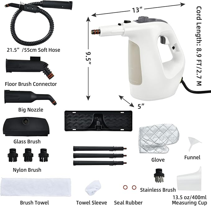 Goplus Multipurpose Handheld Steam Cleaner Pressurized Steam Cleaner with 17 Pieces Accessory Set 350ml Portable All Natural Chemical-Free Steamer for Home Sofa Upholstery Floors Windows Kitchen Bat
