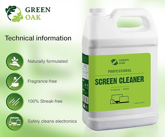 Green Oak Screen Cleaner Refill Professional Screen Cleaner Spray - Best for LCD &amp LED TV Tablet Computer Monitor Phone - Safely Cleans Fingerprints Dust Oil (1 Gallon)