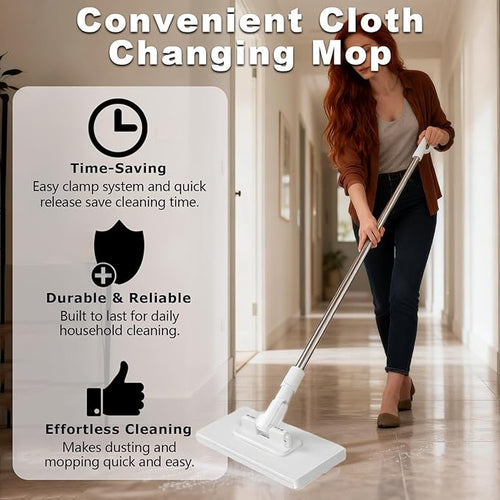 2 PCS Snap Grip Mini Mop Set with 36in Handle &amp 10 PCS Reusable Cloths Convenient Cloth Changing Mini Mop Automatic Gripping or Releasing 360° Rotating Head for Wet &amp Dry Cleaning Corners