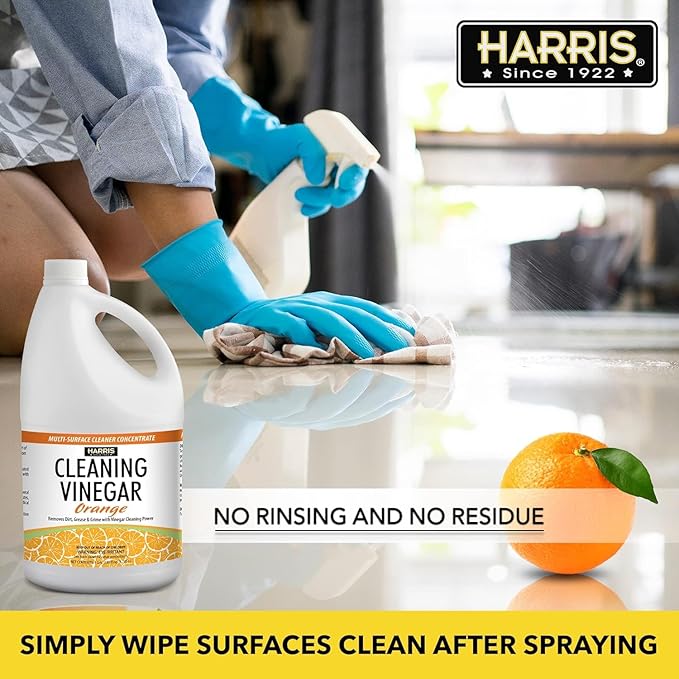Harris Multi-Purpose Vinegar Household Surface Cleaner Orange Scent 128oz Easy Pour Funnel Included