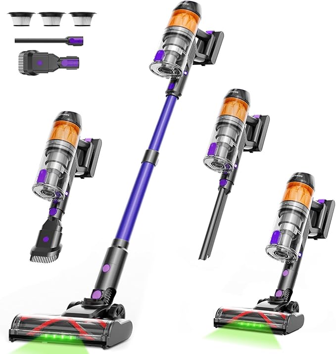 Cordless Vacuum Cleaner 500W Vacuum Cleaners for Home Pet Hair 60Mins Cordless Stick Vacuums with LED Display Anti-Tangle Lightweight Vacuum for Hard Floors CarpetPurple