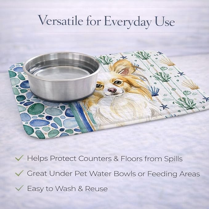 Caroline's Treasures Lemon and White Papillon Coastal Sea Glass Dish Drying Mat Absorbent Dish Drying Mat Pad for Kitchen Counter Dish Drainer Mat for Countertop 14 x 21 Multicolor