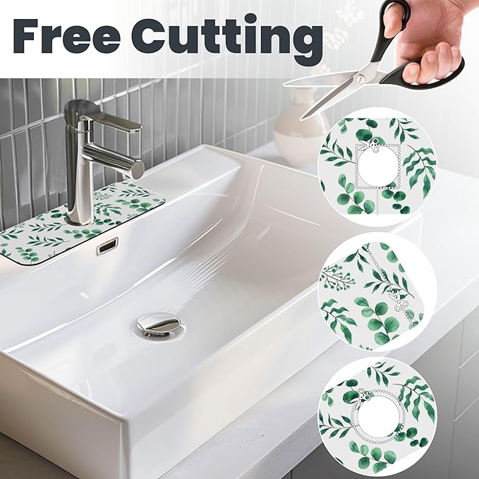 Watercolor Plant Green Leaves Dish Drying Mat for Kitchen Counter 16x18 Microfiber Absorbent Fast Dry Mat 2Pcs Dish Mat Faucet Mats Sets Large Drying Kitchen Mat Kitchen Drying Pad