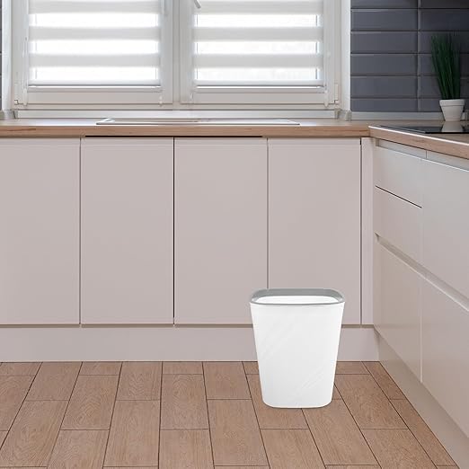 NUOBESTY Large Capacity Trash Can Plastic Garbage Bin with Press Ring for Secure Trash Bag Placement Small White Wastebasket for Home Office Kitchen Bathroom Living