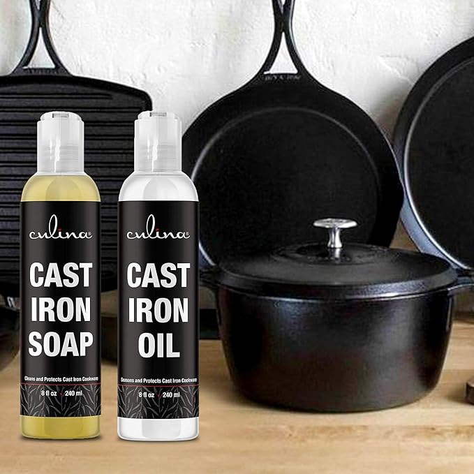 Cast-Iron Cleaning Kit A Cleanser and Cleaner 8 oz Bundled with Cast-Iron Conditioner Oil 8 oz by Culina Kosher Certified