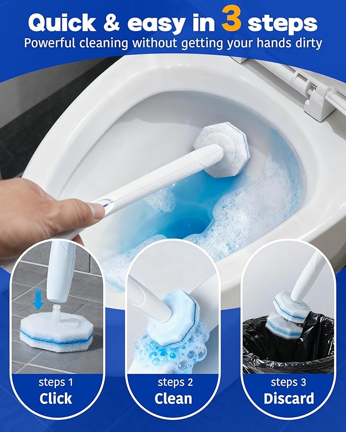 60 Pack Toilet Wand Refills Compatible with Clorox Toilet Brushes Instant Foam Cleaning Secure Lock No Slipping Odor Neutralizing Easy Snap-On Design