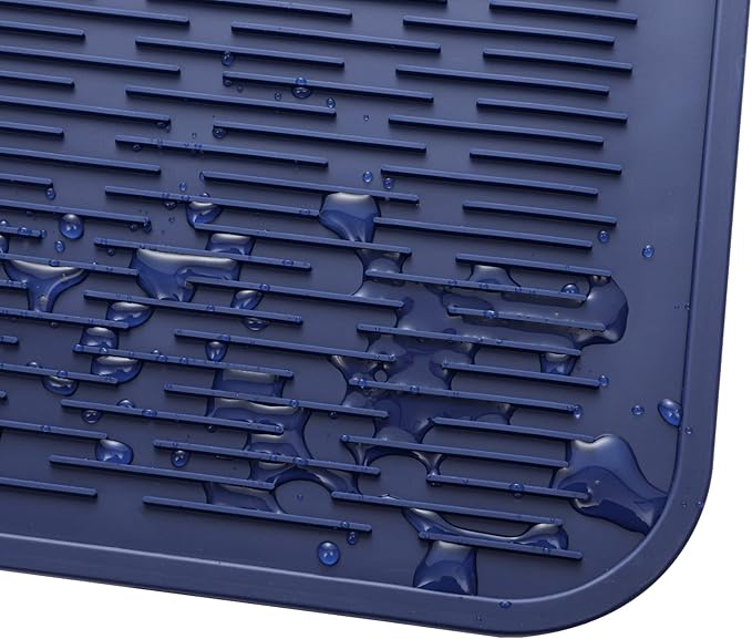 MicoYang Silicone Dish Drying Mat for Multiple UsageEasy cleanEco-friendlyHeat-resistant Silicone Mat for Kitchen Counter or SinkRefrigerator or Drawer Liner Navy Blue 4XL 32 inches x 18 inches