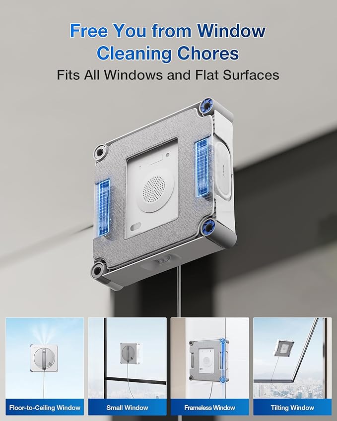 ECOVACS WINBOT W2S Window Cleaning Robot Intelligent Edge-to-Edge Cleaning with TruEdge Scrubbers 3 Water Nozzles 10-Level Safety System Win-SLAM 4.0 Route Planning Even Climbing System