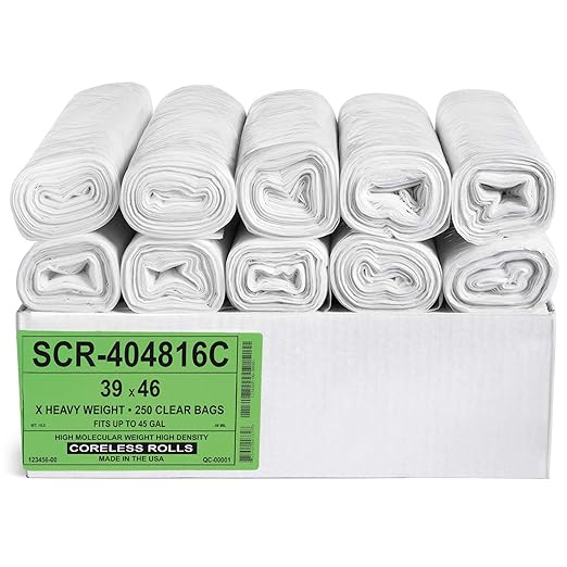 Aluf Plastics SCR-404816C 45 Gallon Clear Trash Bags (250 Count) - 39' x 46' - 16 Micron Equivalent High Density Value Garbage Bags Can Liners for Bathroom Office Industrial Commercial Recycling