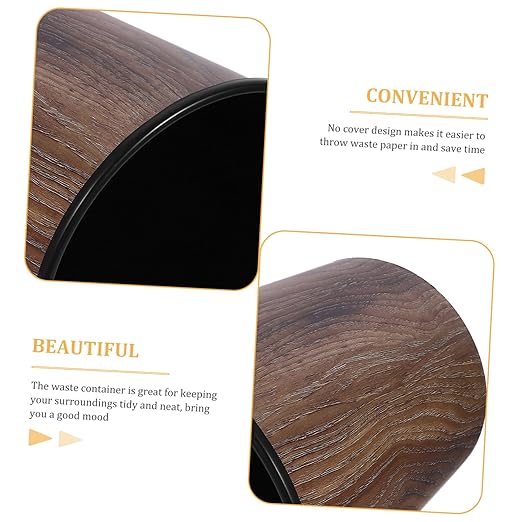 Veemoon Imitation Wood Grain Trash Can Waste Basket for Bathroom Kitchen Office Design for Under Desk Use Convenient Clean Up