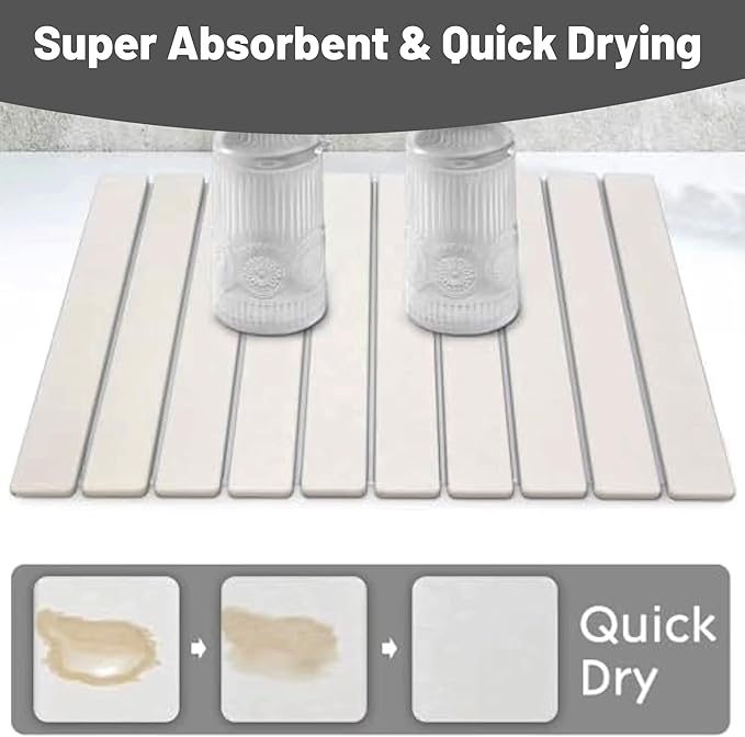 Large Stone Dish Drying Mat for Kitchen Counterdrying mat 24(L)×16(W)diatomaceous earth dish drying matquick drying stone mat for kitchen sinkdrying dish mat white