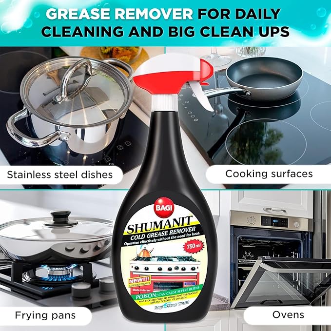 Bagi SHUMANIT - 25.4 Oz Cold Grease Remover. Spray for The immediate Removal of Stubborn and Burnt fats/Grease: 1Pk