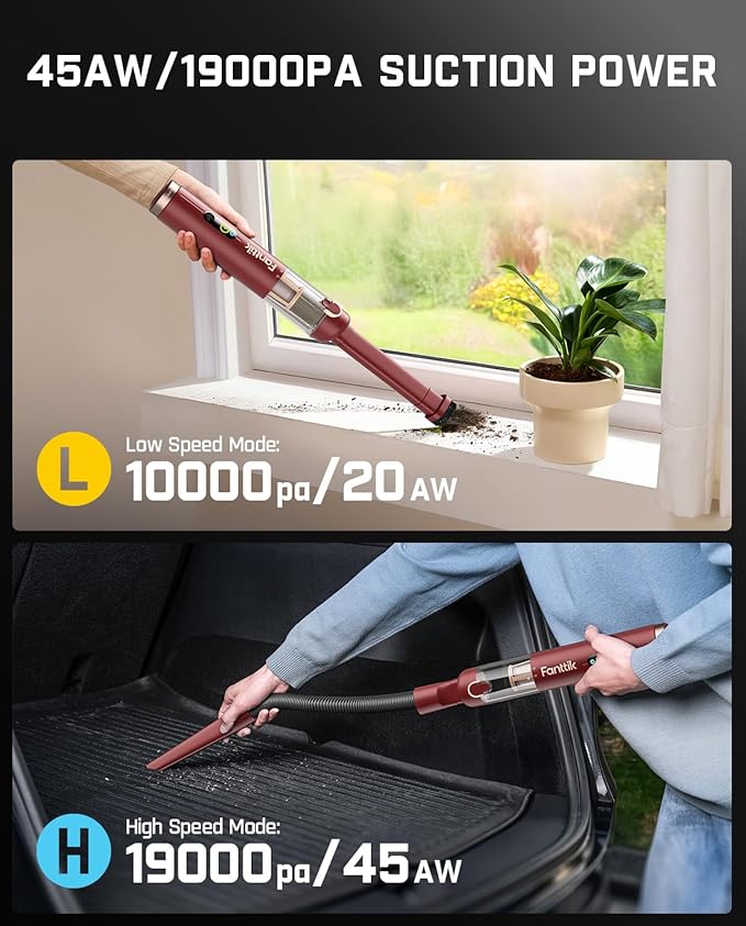 Fanttik Slim V10 APEX Cordless Car Vacuum 4-in-1 Portable Mini Handheld Vac 19kPa Suction Power Upgraded Smart Digital Display 2 Suction Modes for Small Jobs Car Office Desk Keyboards (Red)