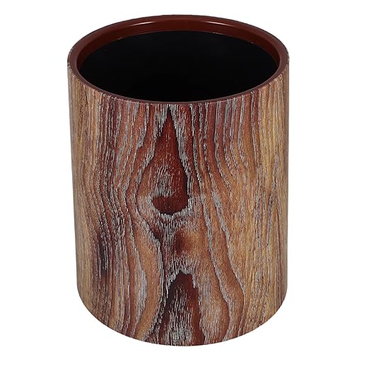 NUOBESTY Rustic Wood Grain Trash Can Vintage Uncovered Wastebasket for Home Office Kitchen and Bathroom Stylish Round Design Optimal Capacity for Daily Use Easy to Clean