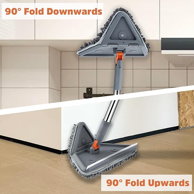 Wall Cleaner Mop with 94 Long Handle 2-in-1 Triangle &amp Rectangle Head with Squeegee 10 Washable Pads Baseboard Cleaner Tool for Walls Scrubber Ceilings Windows Glass Fans Doors Corners