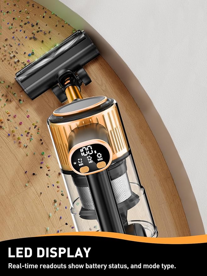 Cordless Vacuum Cleaner 40Kpa 8 in 1 Powerful Suction Lightweight Stick Vacuum Cleaner for Home LED Display 3 Suction Modes 45Mins Detachable Battery Vacuum for Hard Floor Carpet Pet Hairs