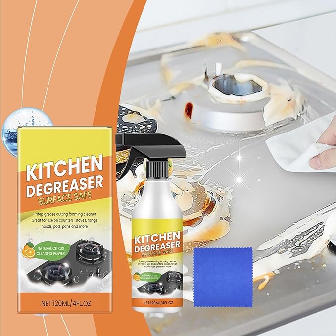 Kitchen Degreasing Foam Cleaner Heavy Duty Foaming Degreaser Spray for Stovetops Ovens &amp Pots Powerful Concentrated Cleaner for Tough Grease &amp Stains