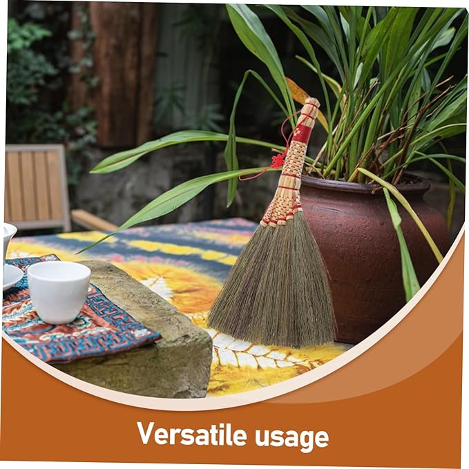 Happyyami Mini Grass Broom Dusting Brush Soft Bristle Desk Brush for Desktop Cleaning Natural Broom for Office