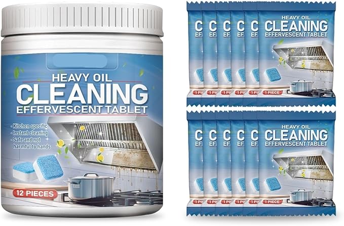 Kitchen Cleaning Effervescent Tablets 1 Tub - Multi-Purpose For Grease Removal On Stoves Range Hoods Walls(2PCS)