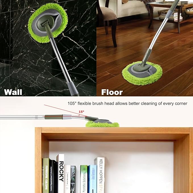 Wall Cleaner Wall Cleaner Mop Green Mop for Walls Max 66’’ Wall Mop with Long Handle Ceiling Dust Mop with 15°Labor-Saving Extension Pole Green Wall Cleaner with Long Handle Wall Washing Mop