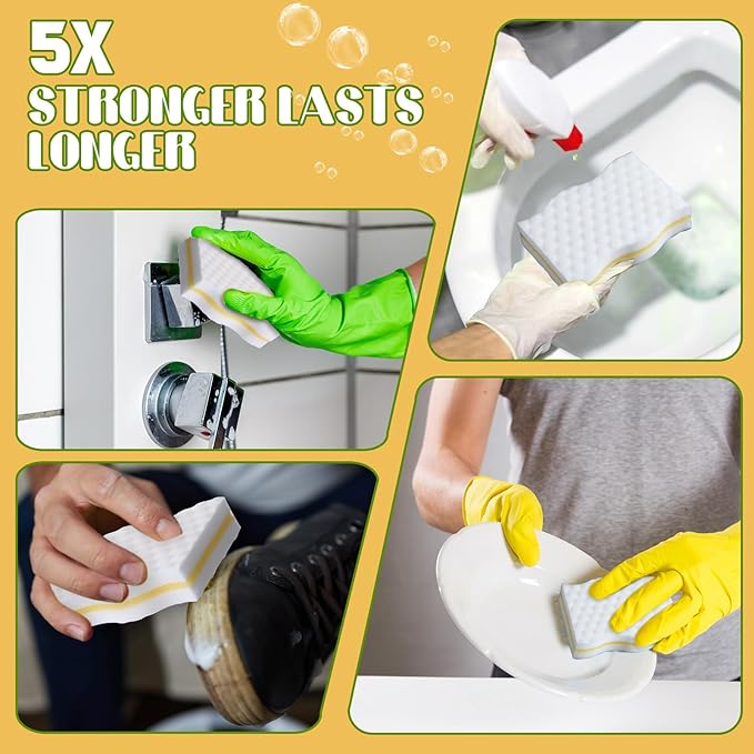 Magic Extra Durable Sponge Eraser 3 Layer Density Cleaning Pads in Bulk Thick More Lasting Sponge Eraser for Bathroom Kitchen Floor Bathtub Toilet Cleaner