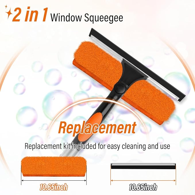 30FT High Window Cleaning Kit with Pole2 in 1 Window Squeegee for Window Cleaning5-24FT Professional Window Clean Pole Kit Include Replacement180°Rotatable Squeegee for Indoor/Outdoor High Windows