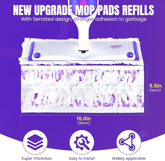 60 Count Power Mop Pads for Swiffer PowerMop 500+ Strips Multi-Surface Refill Pad Disposable Spray Mopping Pads Head Refills for Floor Cleaning (Quick-Absorb No Residue &amp Disposable)