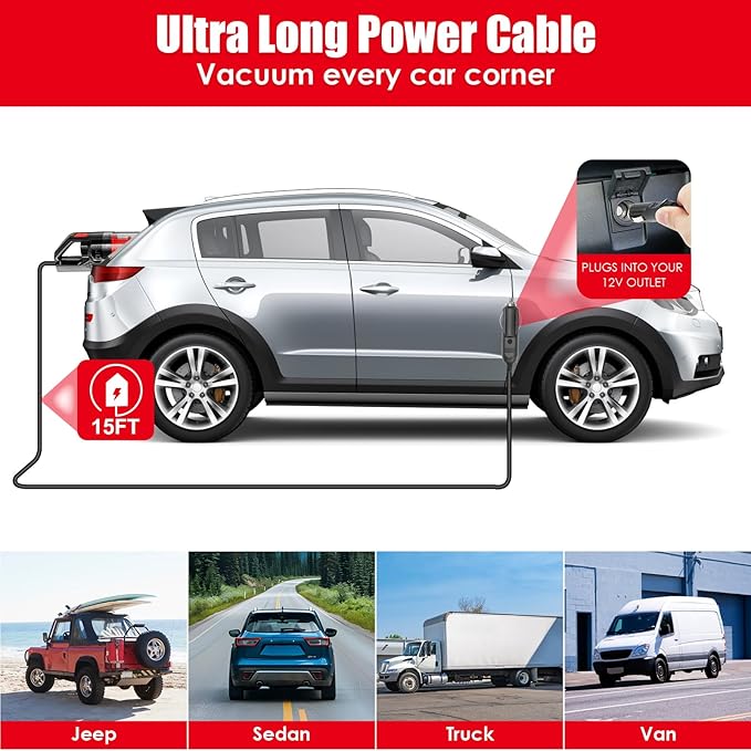 Viewsun 17PCS Car Cleaning Kit Red Car Interior Detailing Kit with High Power Handheld Vacuum Detailing Brush Set Windshield Cleaner Cleaning Gel Complete Auto Accessories for Women Girls Gift