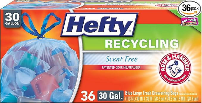 Hefty Recycling Large Trash/Garbage Bags (Blue Drawstring 30 Gallon 36 Count)