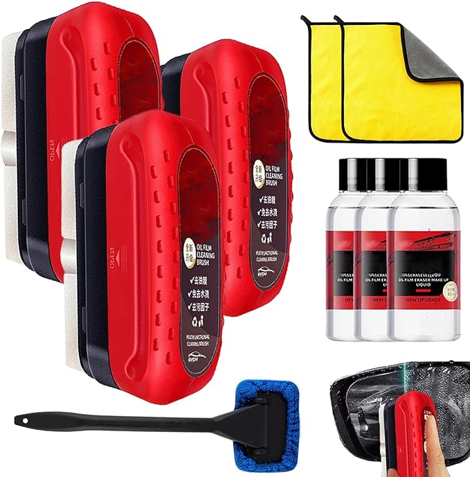 Automotive Oil Film Cleaning Brush 2026 New Glass Cleaning Board Oil Film Remover for Car Window OIL FIlm Brush 2.0 Prevents Rain and Fog CLeaning Glass Brushes (3 OLD 1.0)
