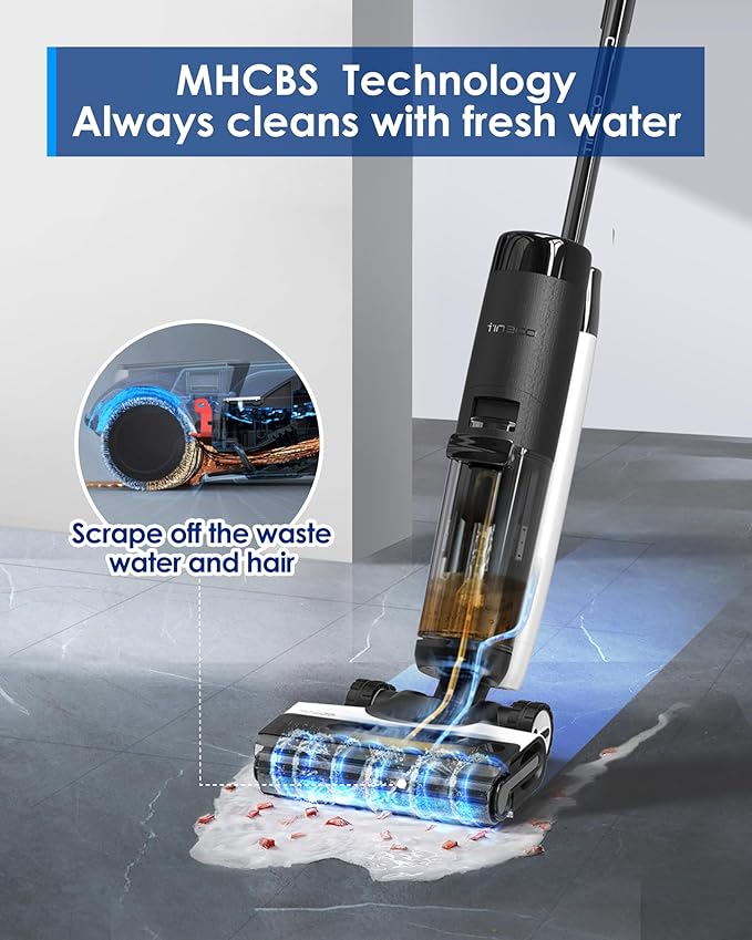 Tineco Floor ONE S7 FlashDry Smart Cordless Wet Dry Vacuum Cleaner Long Runtime Great for Sticky Messes Self-Cleaning 158℉Hot Air FlashDrying Dual-Sided Edge Cleaning Extended Battery Lifespan