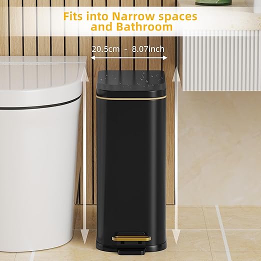 Bathroom Trash Can with Soft Close Lid 15L/ 4 GallonRectangular Trash Can with Removable Wastebasket Step Pedal Slim Wastebasket for Bedroom Home OfficeB
