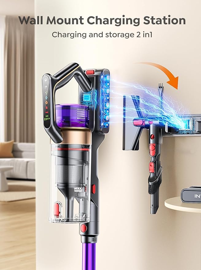 Cordless Vacuum Cleaner 650W 55KPA 70 Mins Vacuum Cleaners for Home Anti-Tangle Stick Vacuum with Touch Screen Wall Mount Charging Upgraded Vacuum Cordless for Pet Hair/Carpet/Floors