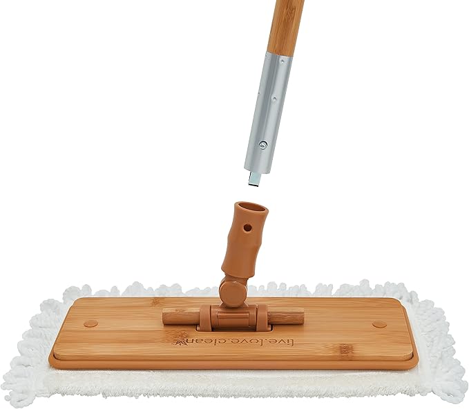 Harper Live.Love.Clean. Bamboo 2-in-1 Smooth Surface Wet/Dry Dust Mop with (2) Washable Pads for Cleaning Dust Pet Hair &amp Fine Dry Dirt